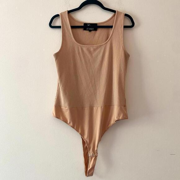 NINA PARKER beige ribbed bodysuit - Picture 1 of 5